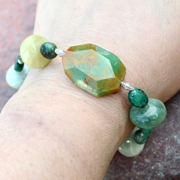 Conceptual Subculture Jewelry - Aquamarine Chrysoprase Emerald Sterling Bracelet